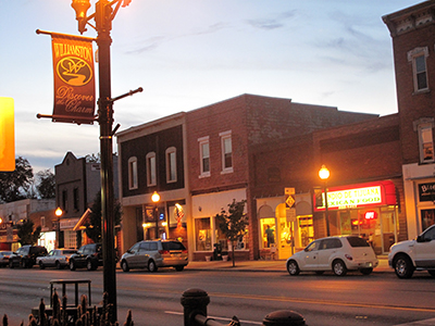 A photo of downtown Williamston as seen from the street.